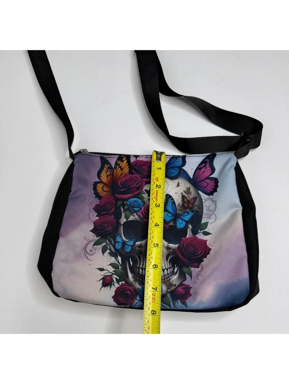 Gothic Skull Roses Butterflies Crossbody Bag Colorful Purse